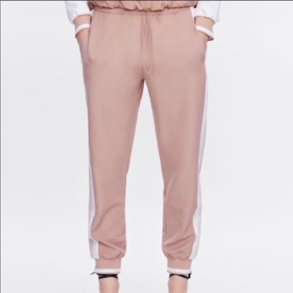 Zara light pink joggers with white stripes
